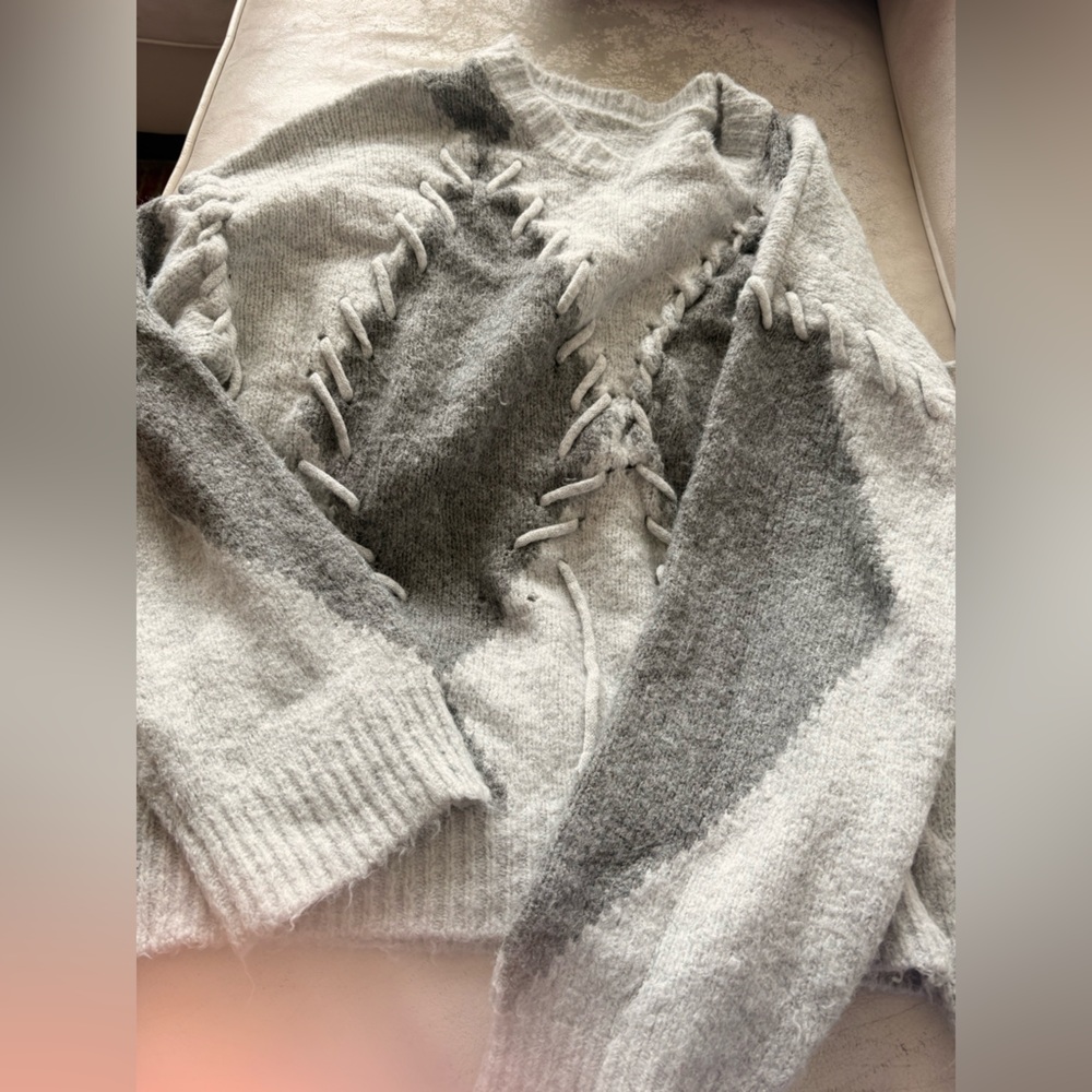 Gray Women's Sweater with Unique Stitching